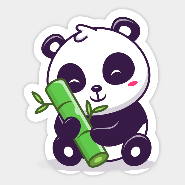 Cute Panda Sitting And Holding Bamboo - Panda - Sticker | TeePublic