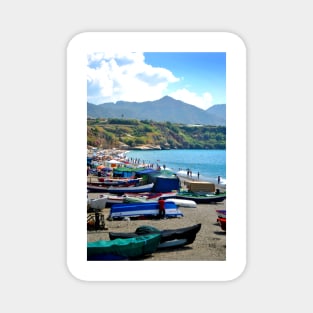 Fishing Boats Burriana Beach Nerja Spain Magnet