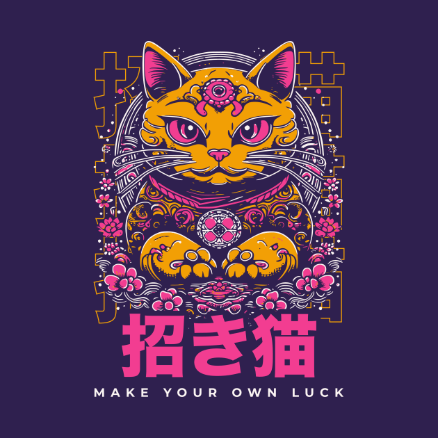 Make Your Own Luck // Vibrant Japanese Lucky Cat Illustration // Maneki Neko by Now Boarding