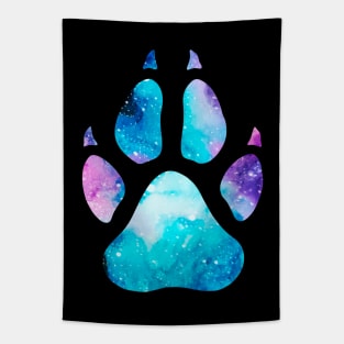 Watercolor Galaxy Wolf Paw Print Tapestry