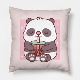 Cute Little Panda Drinking Bubble Tea Pillow