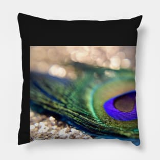 "Gold Sparkle & Peacock Feather" Pillow