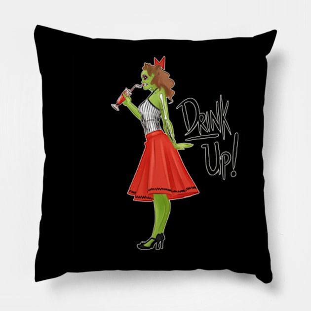 Zombie Girl Wants You To Drink Up Pillow by dammitfranky