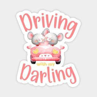 Driving with My Darling - Cute Mouse Valentines Couples Pink Magnet