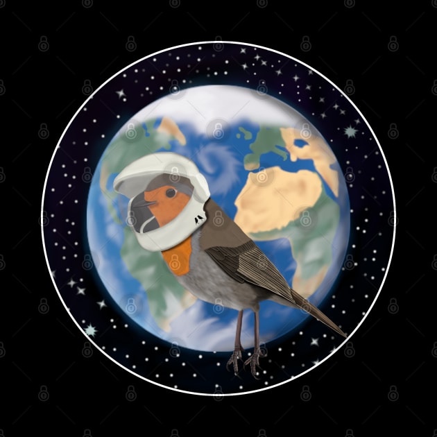 Robin Redbreast in Space Bird Illustration by jzbirds