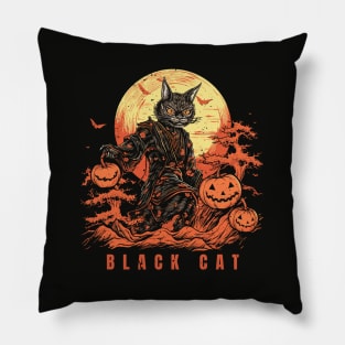 Black Cat Halloween Pillow