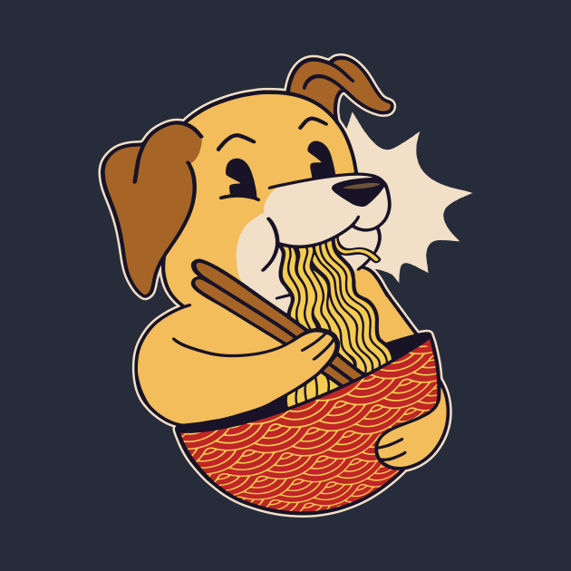 Cute Cartoon Dog Eating Ramen by SLAG_Creative