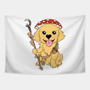 Golden Retriever Mushroom Druid | DND Dog | Fantasy Art | Red Mushroom Tapestry