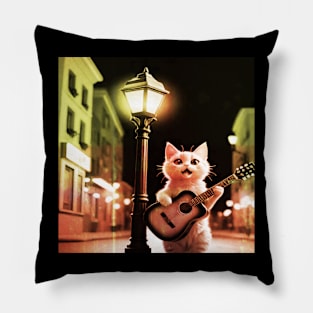 Cute little cat playing guitar Pillow