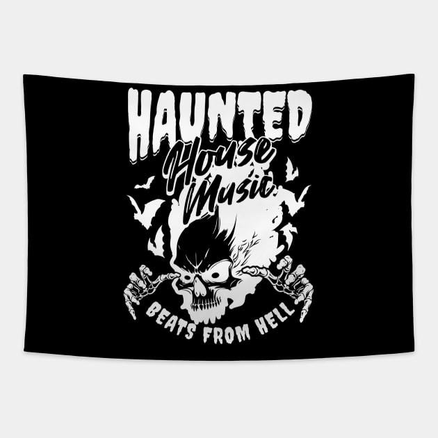 HOUSE MUSIC - Haunted House From Hell (White) Tapestry by DISCOTHREADZ 