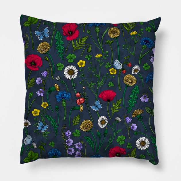 Wild flowers, poppies, cornflowers, daisies and more Pillow by katerinamk