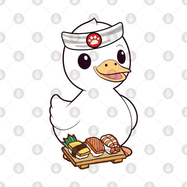 Funny white duck is a sushi chef by Pet Station