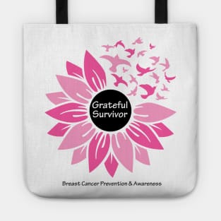 Breast cancer survivor flower & birds with white black type Tote