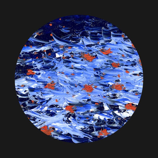 Firefly sea (red on blue) II (circle) by FJBourne