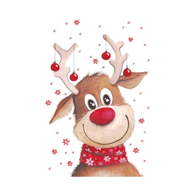 Adorable Christmas Deer by Honu Art Studio