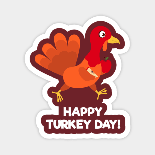 Happy Turkey Day With Turkey Holding an Apple Magnet