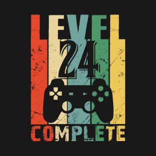 Vintage 24th Wedding Anniversary Level 24 Complete Video Gamer Birthday Gift Ideas T-Shirt