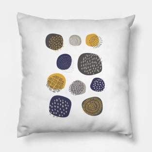 Abstract Pattern of Circles in Navy and Mustard Pillow