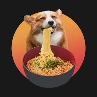 Corgi Eating Ramen noodles - cute dog smiling T-Shirt