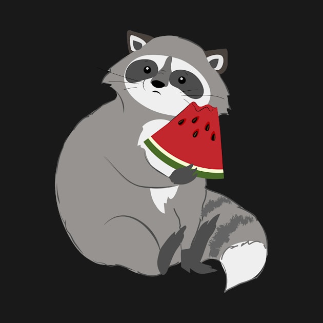 Cute raccoon with watermelon by in_pictures