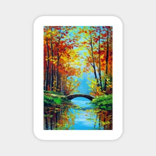 Bridge in an autumn pond Magnet