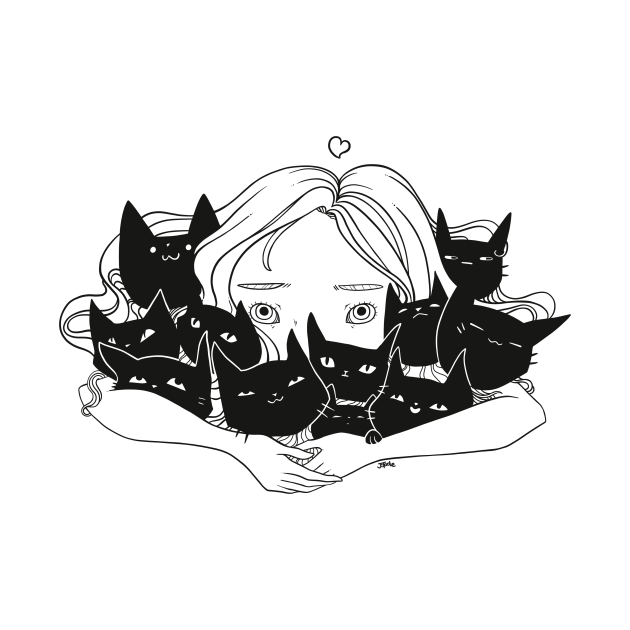 Disover Anime Girl Hugging Many Black Cats - Cats - T-Shirt