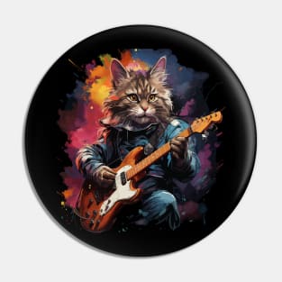 American Shorthair Playing Guitar Pin