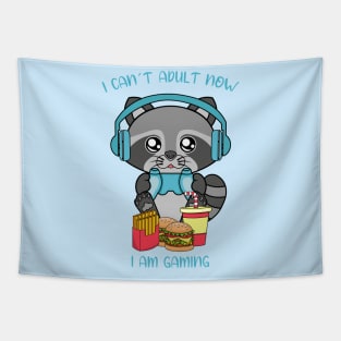 I cant adult now i am gaming, cute raccoon Tapestry