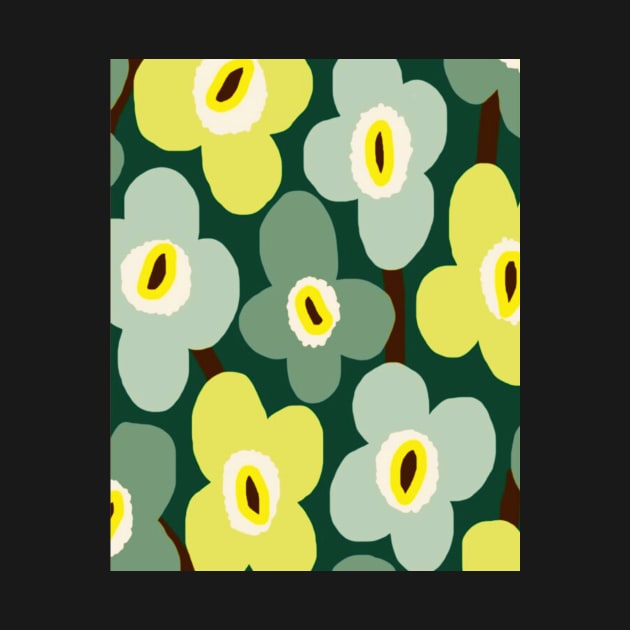 Retro Scandinavian Floral Pattern in Green and yellow by Linnystore