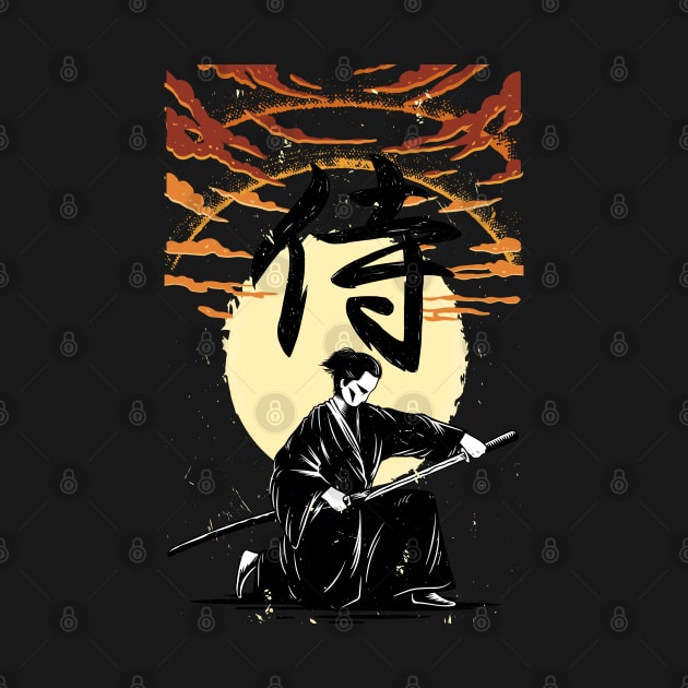 SAMURAI KANJI Sunset, Sword, Vintage, Japan by GlossyArtTees