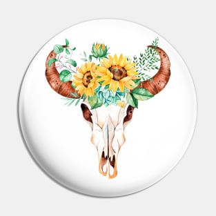 Sunflower bouquet, bull skull, sunflower skull, sunflowers, watercolor, painted sunflowers Pin