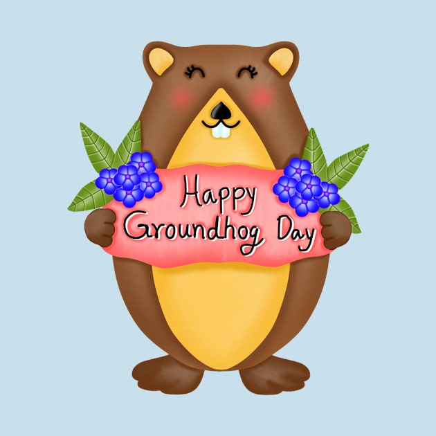 Cute groundhog with happy groundhog day. by Onanong art design shop.