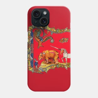 WEIRD MEDIEVAL BESTIARY IN RED ,DRAGON,UNICORN,RHINO AND KILLER RABBIT Phone Case