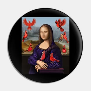 Red Cardinal bird and Mona lisa Pin