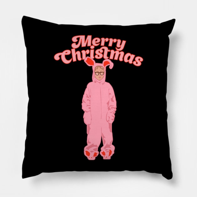 Merry Christmas - Ralphie Pink Bunny Costume - Funny Graphic Pillow by ChattanoogaTshirt