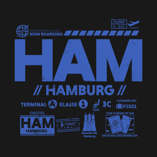 Vintage Hamburg HAM Airport Code Travel Day Retro Travel Tag Germany by Now Boarding