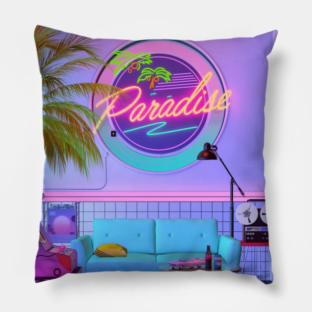 Paradise 1980s Pillow by dennybusyet