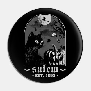 Salem 1692 - Black Cat Pumpkin - Retro Vintage Halloween Pin