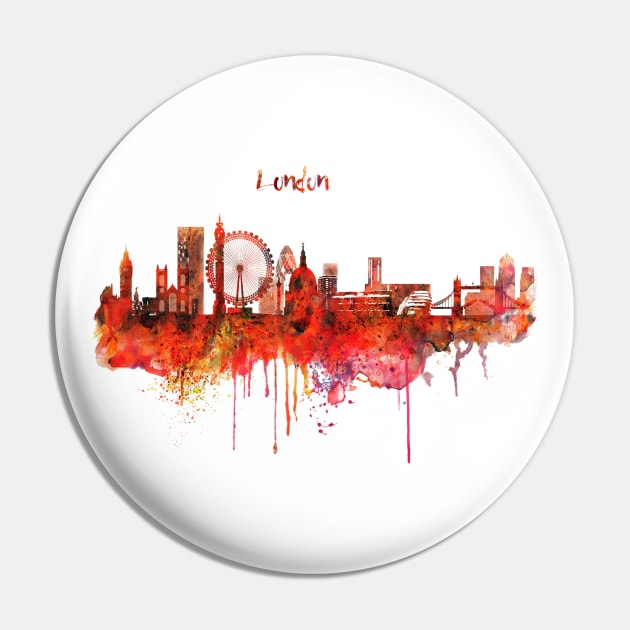 London Skyline watercolor Pin by Marian Voicu