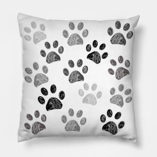 Doodle paw print black white Pillow