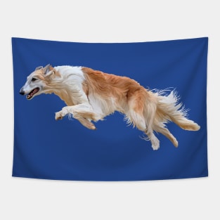 Running White and Tan Borzoi Dog Tapestry