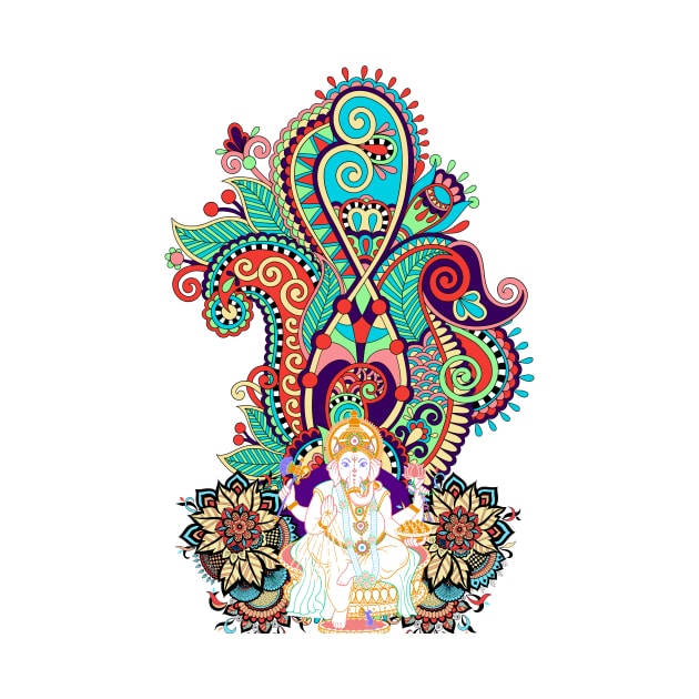 Ganesh Colorful Paisley Ethnic India Motif by TammyWinandArt