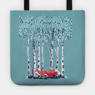 Forest Birches and fox with baby, outdoor and nature lovers, watercolor style Tote