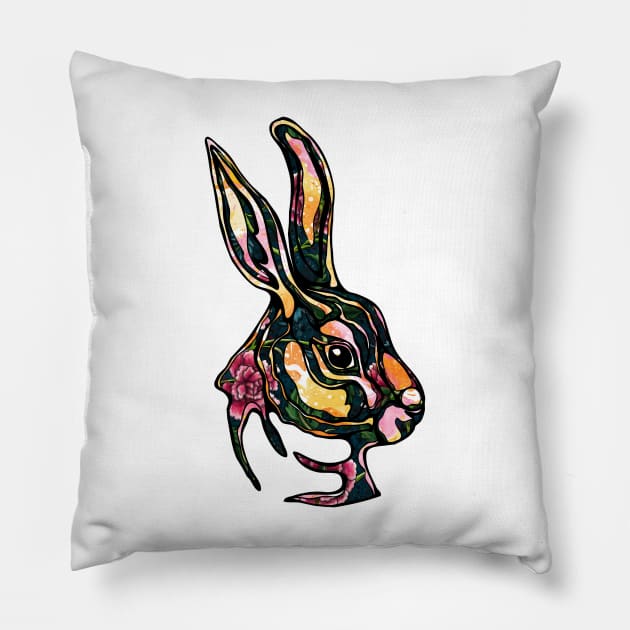 Floral rabbit hand drawn illustration, hippie decorative bunny face Pillow by NadiaChevrel