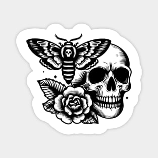 skull moth and rose Magnet