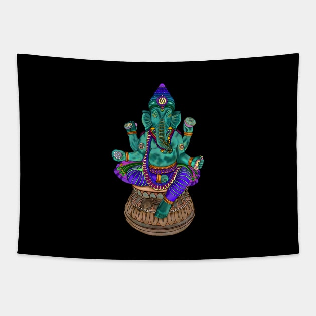 Green Ganesh Tapestry by Soth Studio