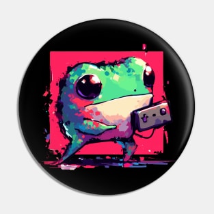 Kawaii doodle green frog gamer Pin