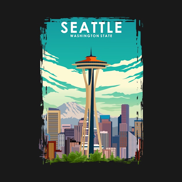 Seattle Washington State Travel Poster by jornvanhezik