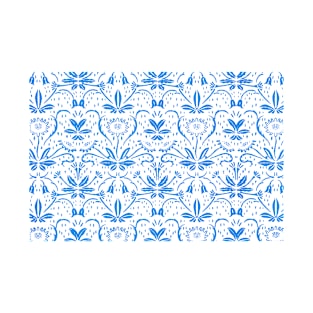Blue Vintage Flower Pattern T-Shirt