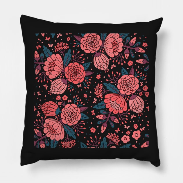 Red Flowers Pillow by edwardecho